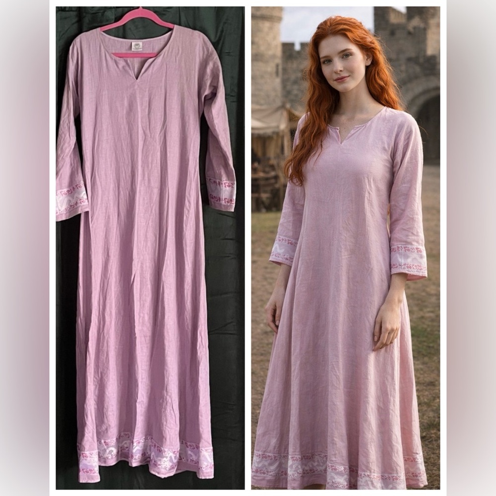 VIKING MEDIEVAL RENFAIRE RENAISSANCE TUNIC DRESS LAVENDER PURPLE PINK LINEN LARP